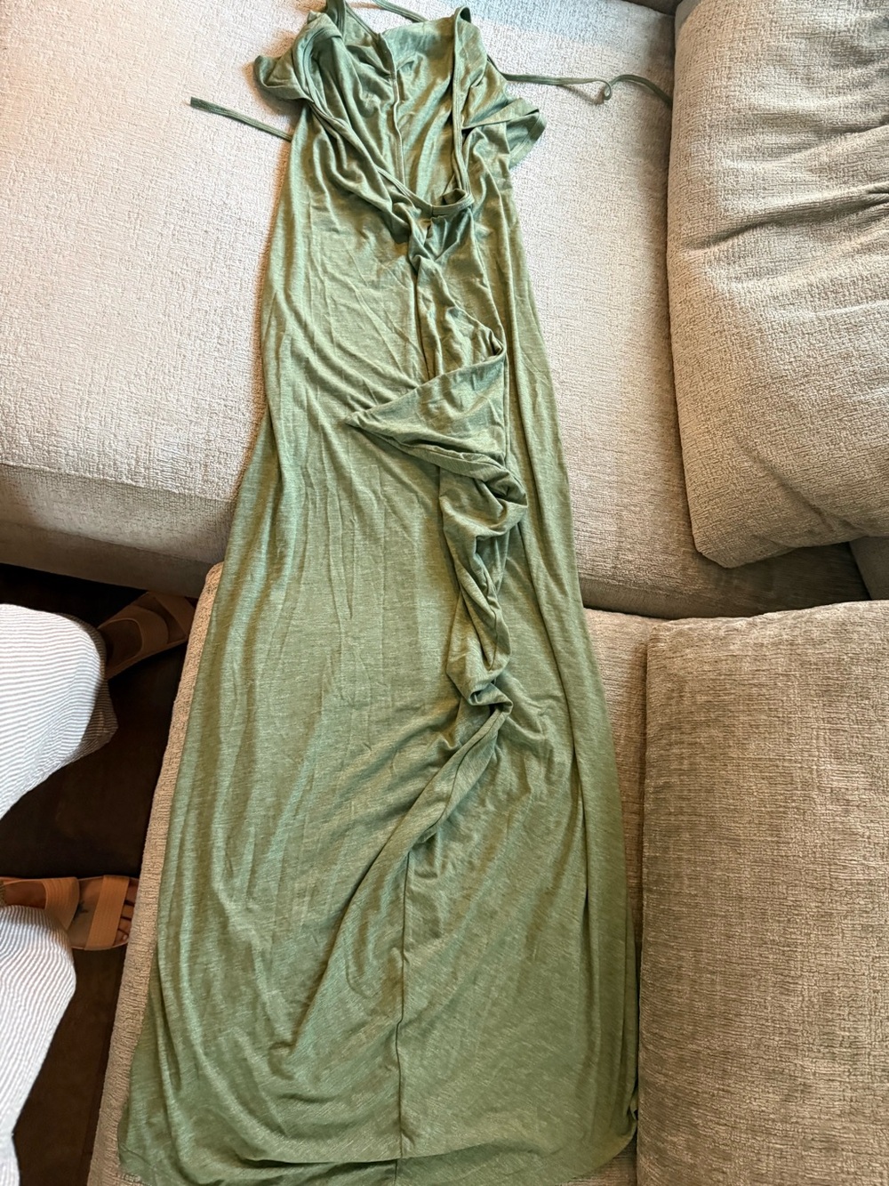 HALARA Olive Green Draped Open-Back Maxi Dress - Picture 4 of 4